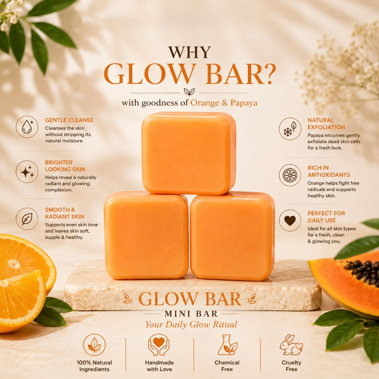 Orange Papaya Handmade Soap (GLOW BAR MINI BAR) (70 gm)